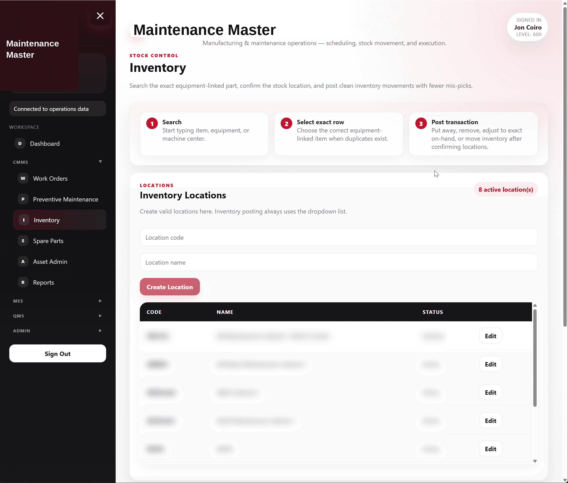 Maintenance Master Inventory