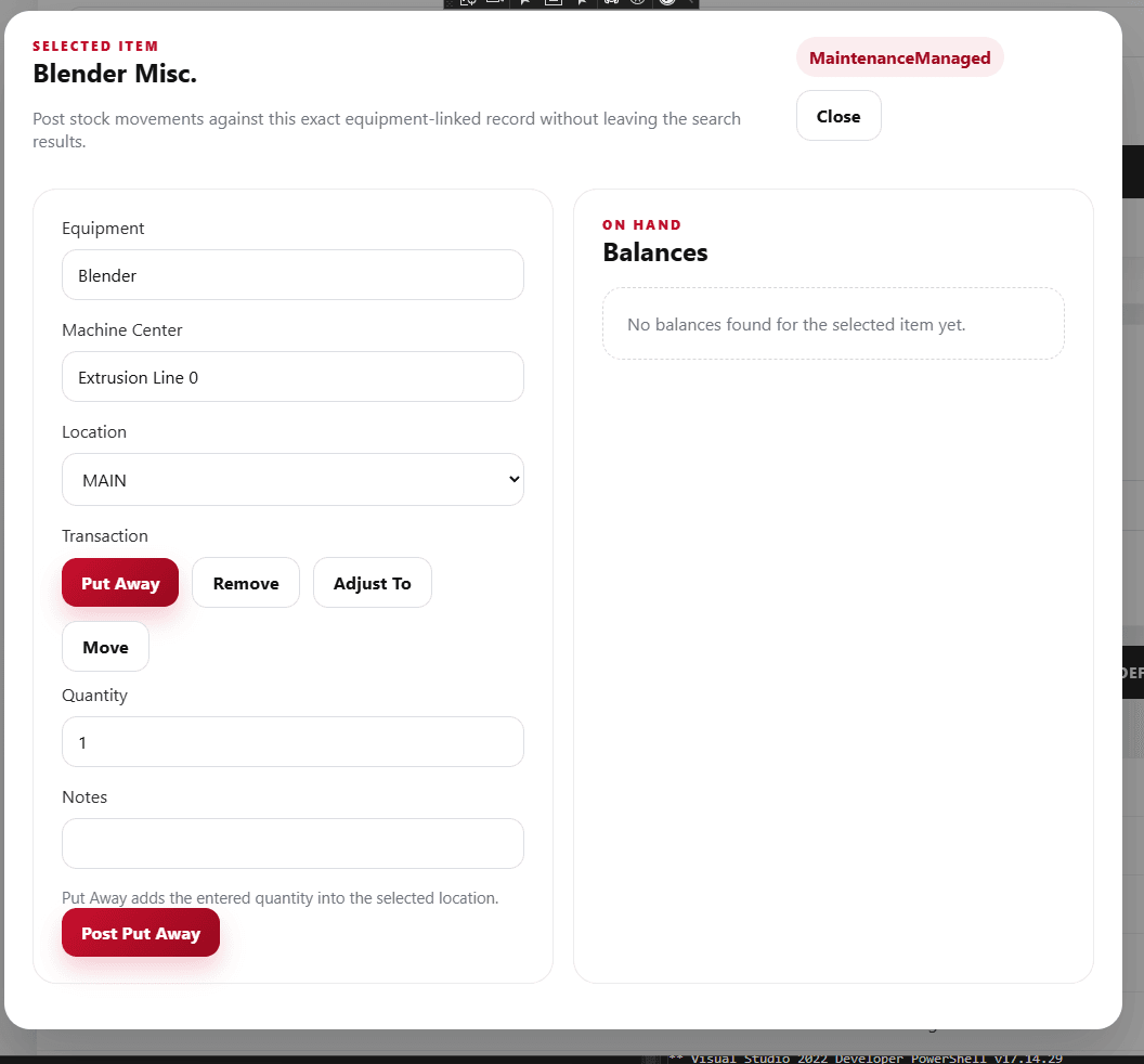 Maintenance Master Inventory Move