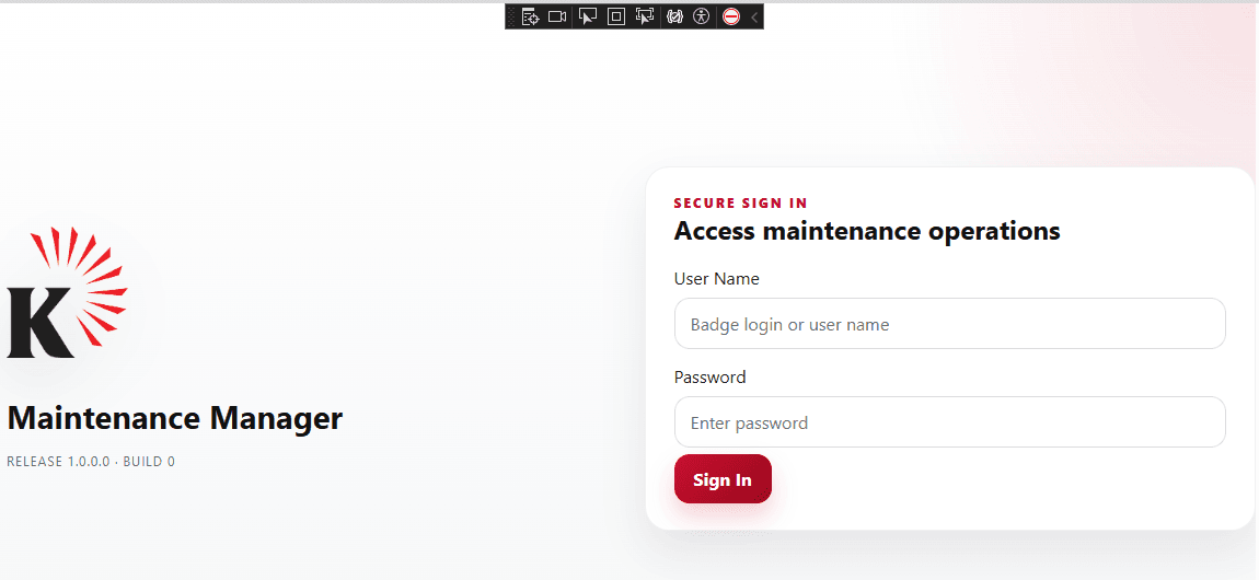 Maintenance Master Login