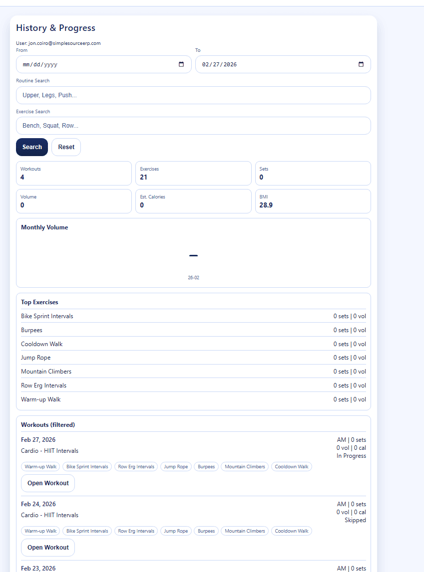 Simple Gym workout history