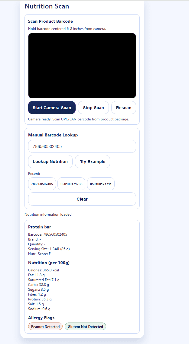 Simple Gym nutrition scanner