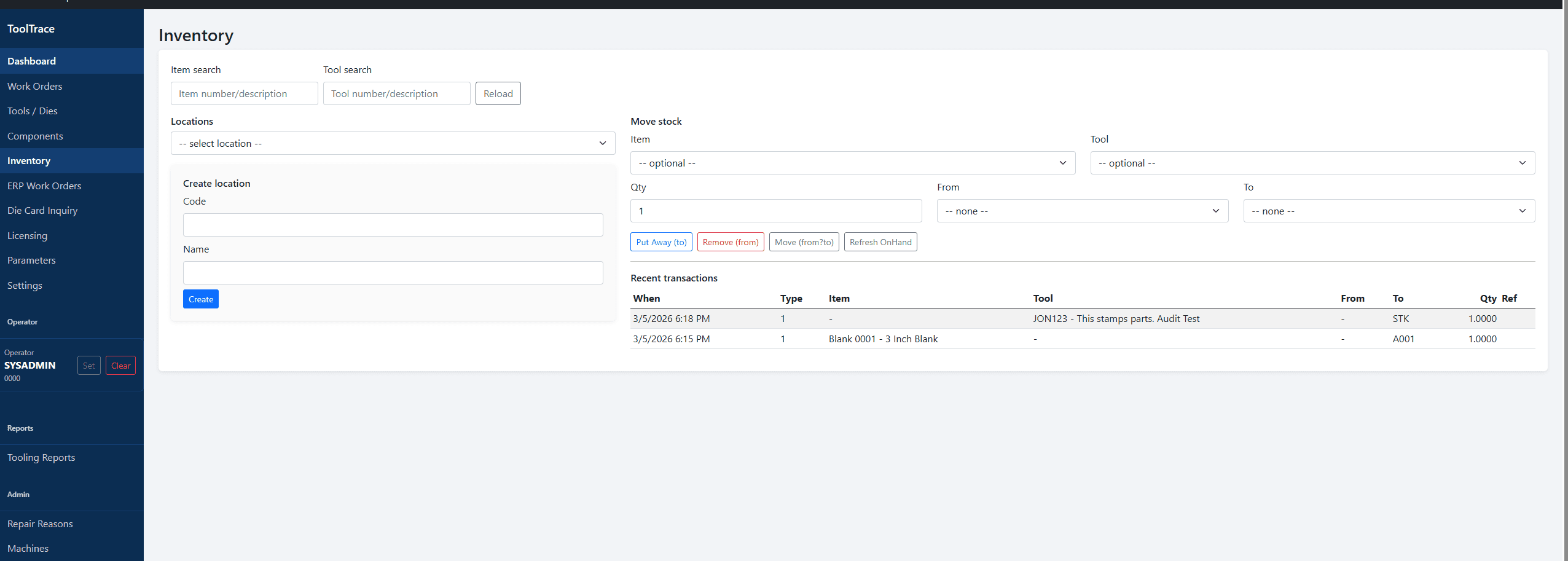 Tool Trace Inventory
