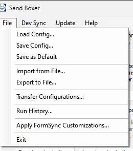 Sand Boxer File menu