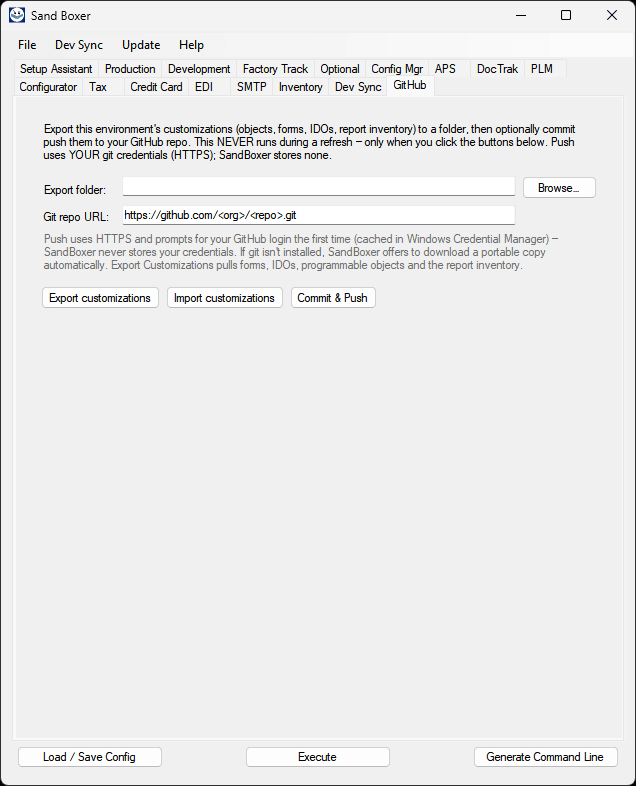 Sand Boxer GitHub export and backup tab