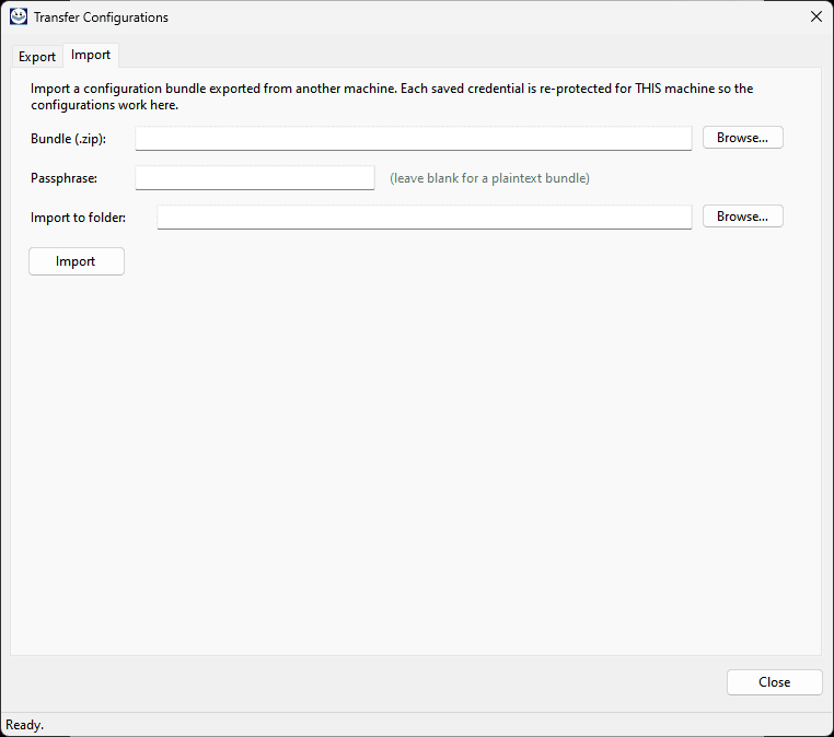 Sand Boxer Configuration Transfer dialog