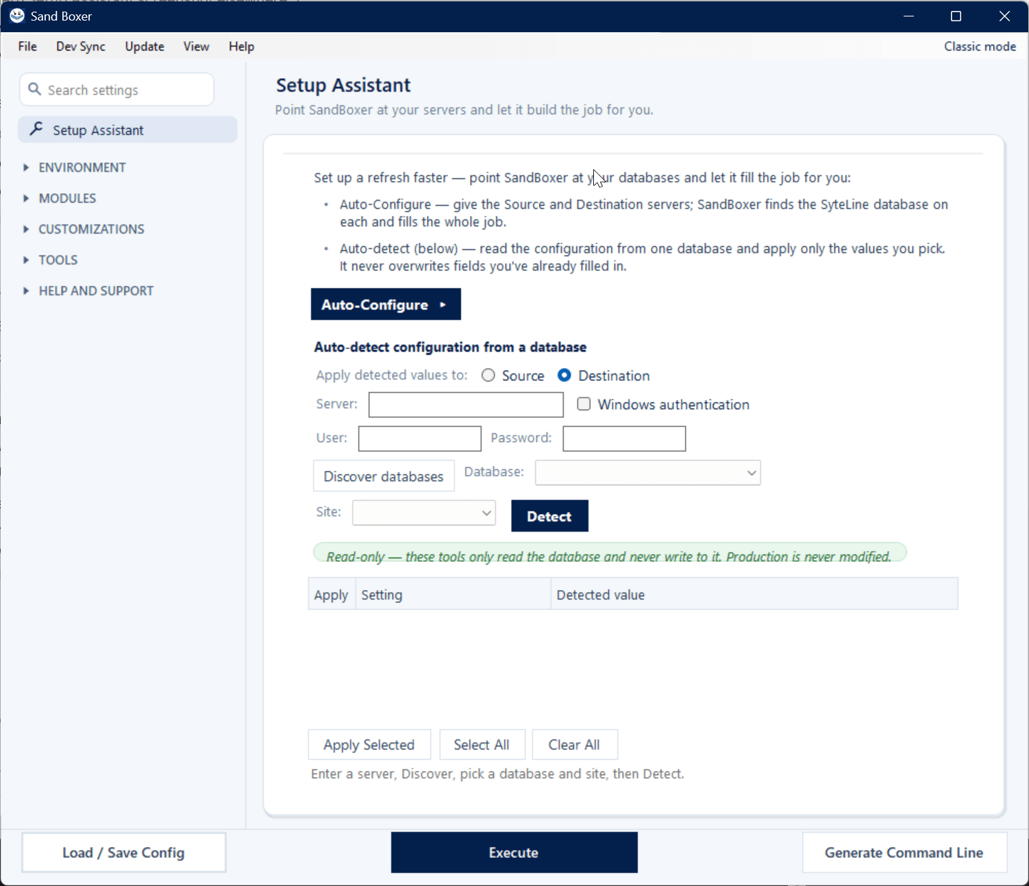 Sand Boxer Modern interface — Auto-Configure