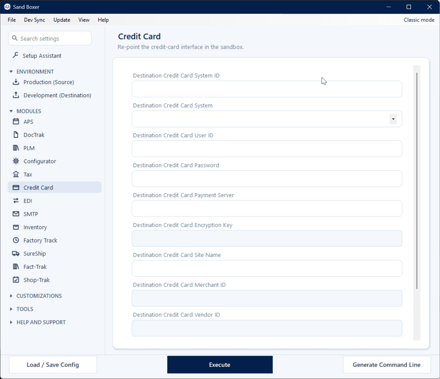 Sand Boxer Modern interface — Credit-card interface settings