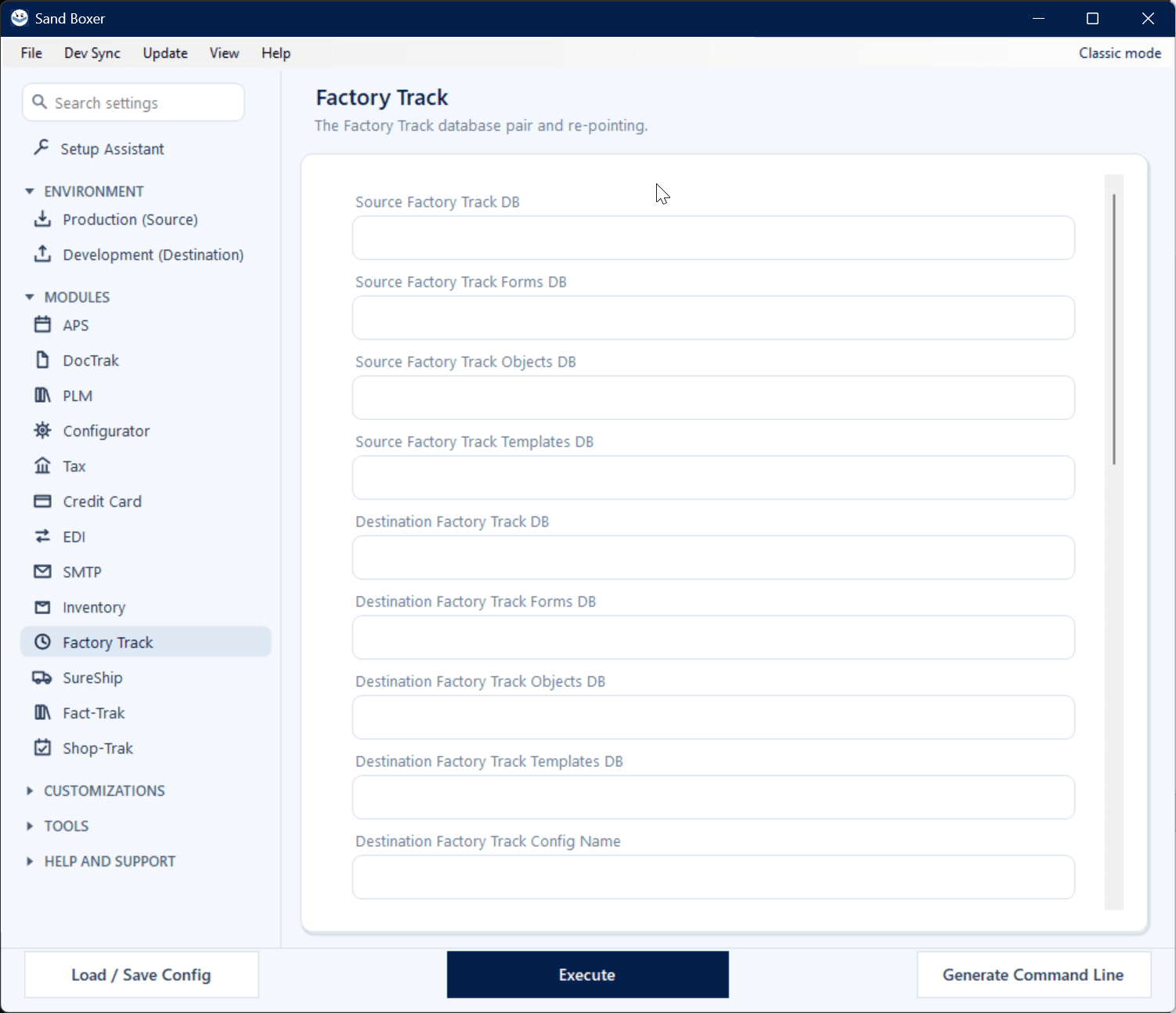 Sand Boxer Modern interface — Factory Track settings