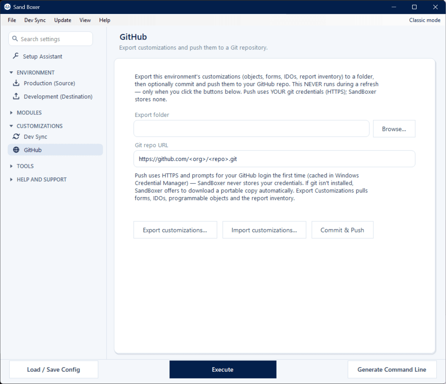 Sand Boxer Modern interface — GitHub export and backup
