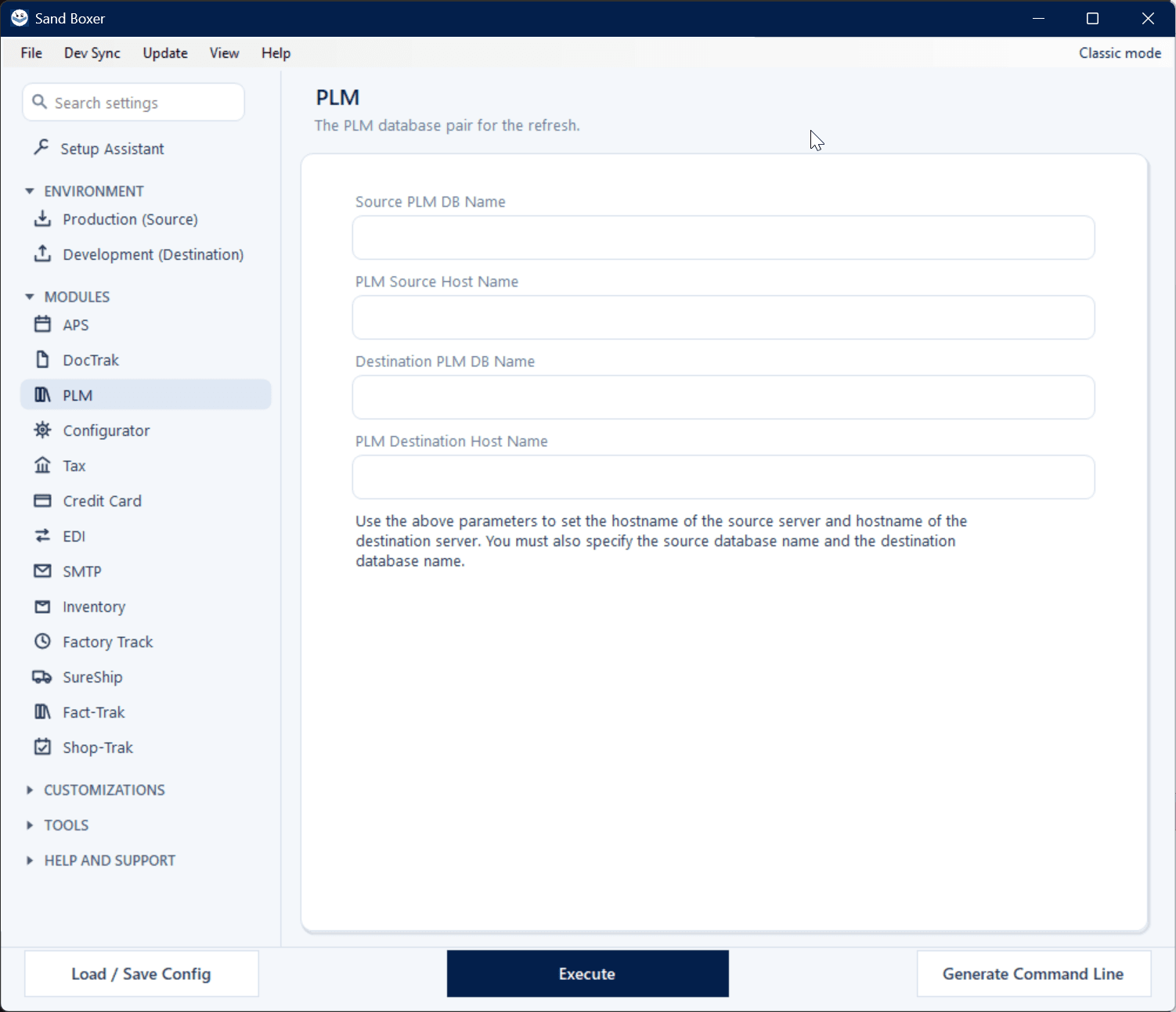 Sand Boxer Modern interface — PLM settings