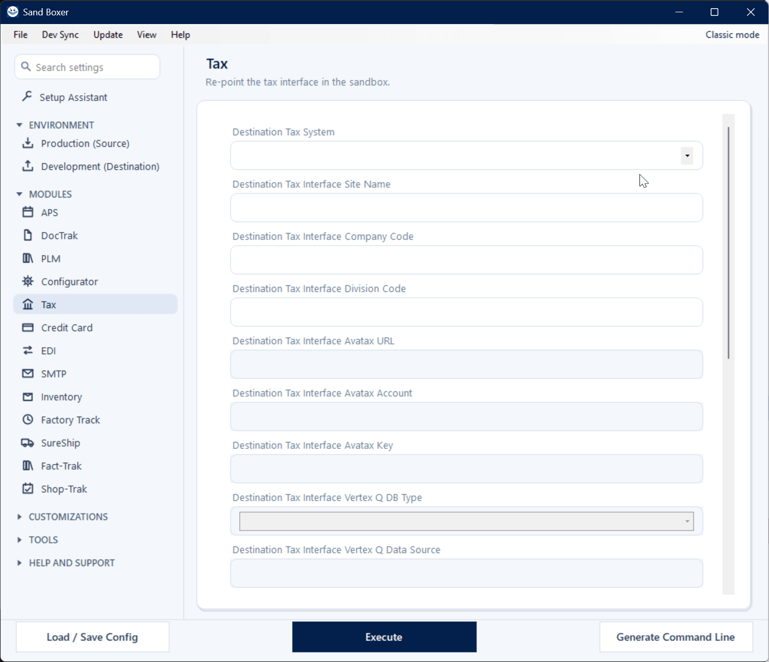 Sand Boxer Modern interface — Tax interface settings