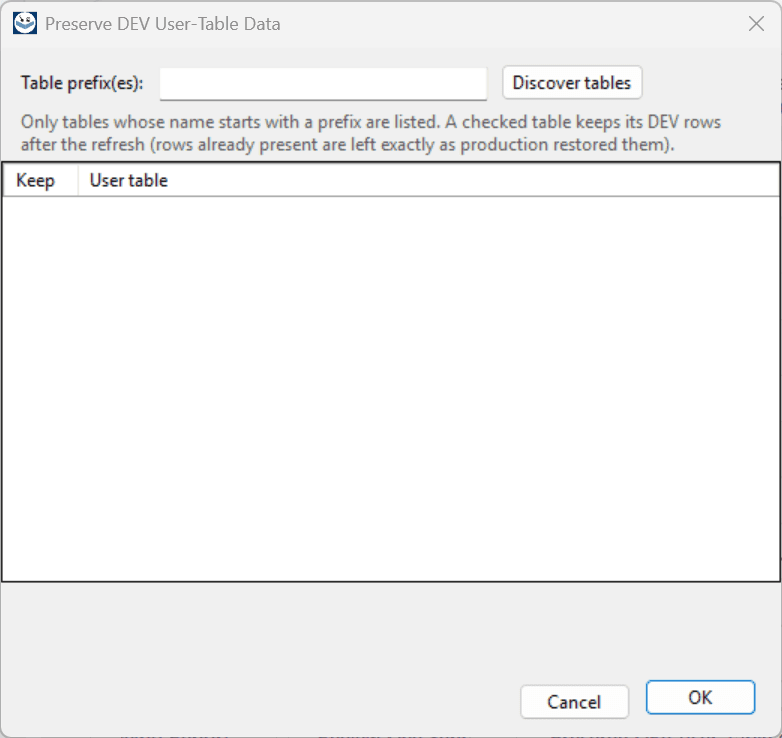 Sand Boxer Preserve DEV user table data dialog