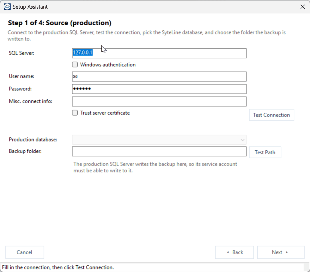 Setup wizard: Source