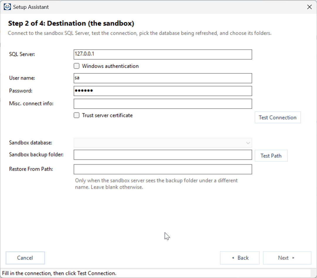 Setup wizard: Destination