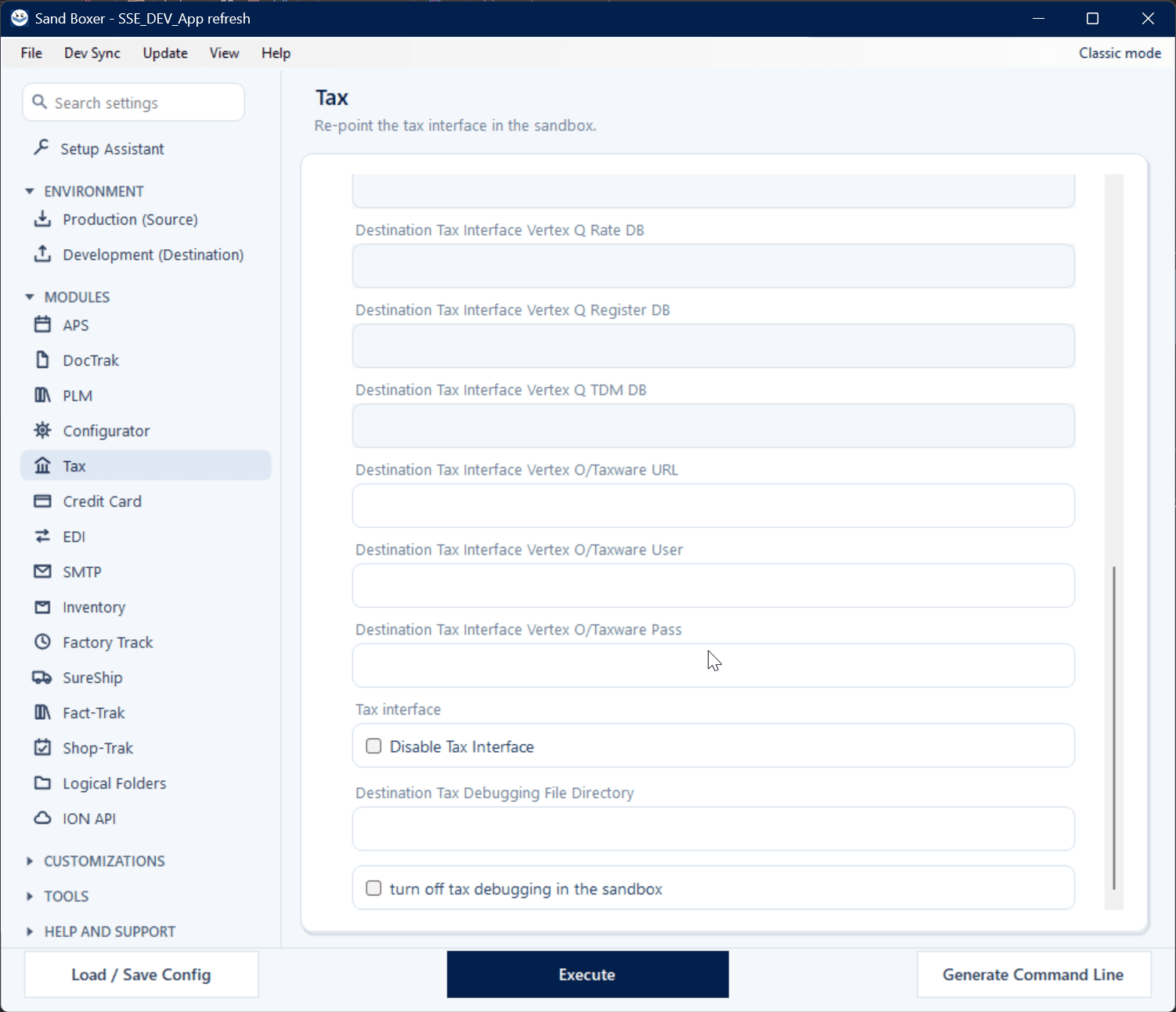Sand Boxer Modern interface — Tax interface settings