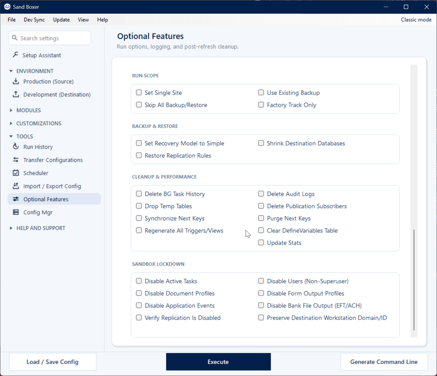 Sand Boxer Optional Features — Sandbox Lockdown and cleanup safeguards