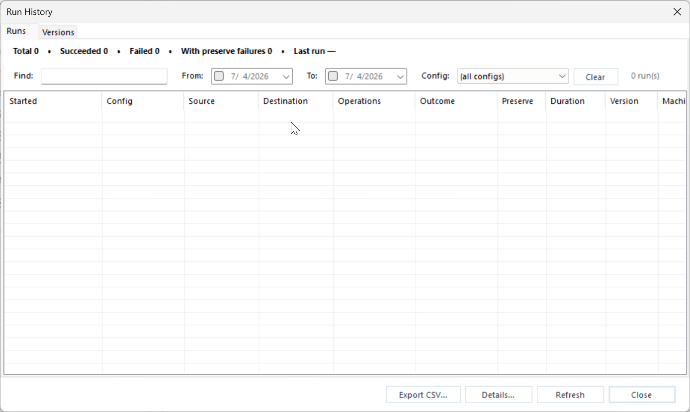 Sand Boxer Run History with search and filters